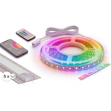 SET 1x bandă LED RGBW dimmabilă NEO LITE MUSIC LED/24W/230V 5 m IP65 Wi-Fi Tuya + 5x profil încastrat 1 m argintiu/alb + telecomandă