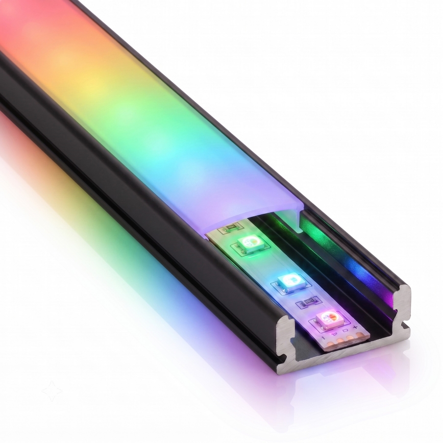 Pachet 1x bandă LED RGBW dimmabilă NEO LITE MUSIC LED/24W/230V 5 m IP65 Wi-Fi Tuya + 5x profil încastrat 1 m negru/alb + telecomandă
