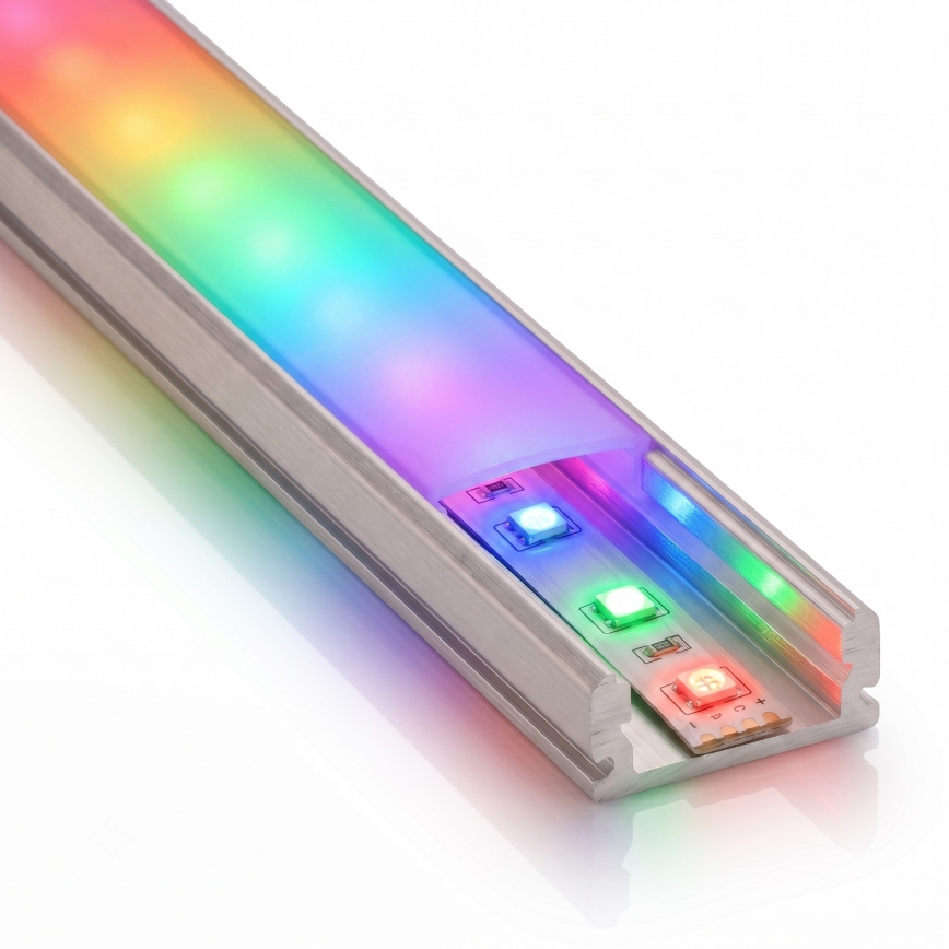 Set 1x bandă LED RGBW dimerizabilă NEO LITE MUSIC LED/24W/230V 5 m IP65 Wi-Fi Tuya + 5x profil încastrat 1 m argintiu/alb + telecomandă