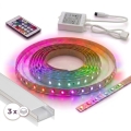 SET 1x bandă LED RGBW reglabilă DIGITAL LED/9,6 W/230 V, 3 m + 3 x profil încastrat de 1 m, argintiu/alb + telecomandă
