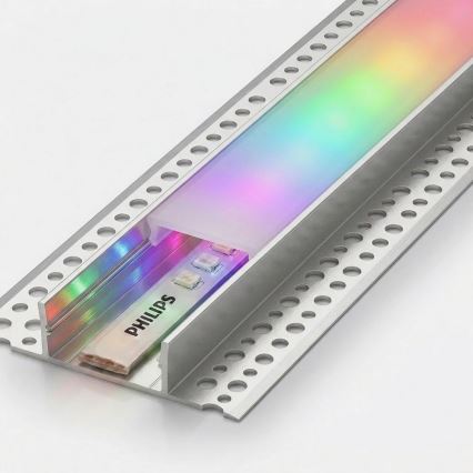 Set 1x bandă LED RGBW reglabilă Philips Hue WHITE AND COLOR AMBIANCE LED/20W/230V 2 m + 2x profil de încastrat 1 m argintiu/alb