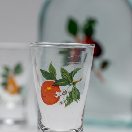 Set 1x sticlă și 2x pahar pentru tărie, transparent cu motiv de cireașă