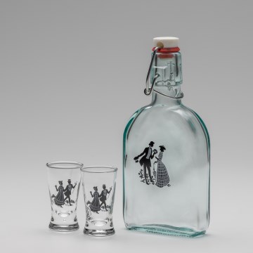 Set 1x sticlă și 2x pahar pentru tărie, transparent cu motiv de dans