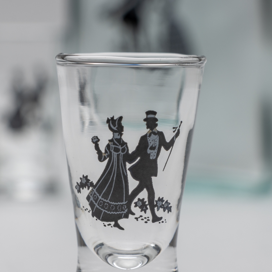 Set 1x sticlă și 2x pahar pentru tărie, transparent cu motiv de dans