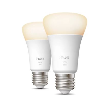 Set 2 becuri LED dimabile Philips Hue White, soclu E27, 7W, 230V, 2700K