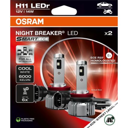 Set 2 buc. Bec LED auto NIGHT BREAKER SMART H11 PGJ19-2/14W/12V 6000K - Osram