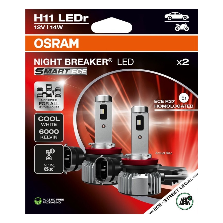 Set 2 buc. Bec LED auto NIGHT BREAKER SMART H11 PGJ19-2/14W/12V 6000K - Osram