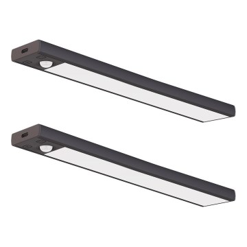 Set 2 buc. lumină LED reîncărcabilă pentru mobilier cu senzor de mișcare și senzor crepuscular VIRO LED/1,2W/3,7V 800 mAh 3000/4000/6500K 30 cm negru