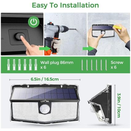 SET 2x aplică LED solară cu senzor LED/3,7V IP67 Litom