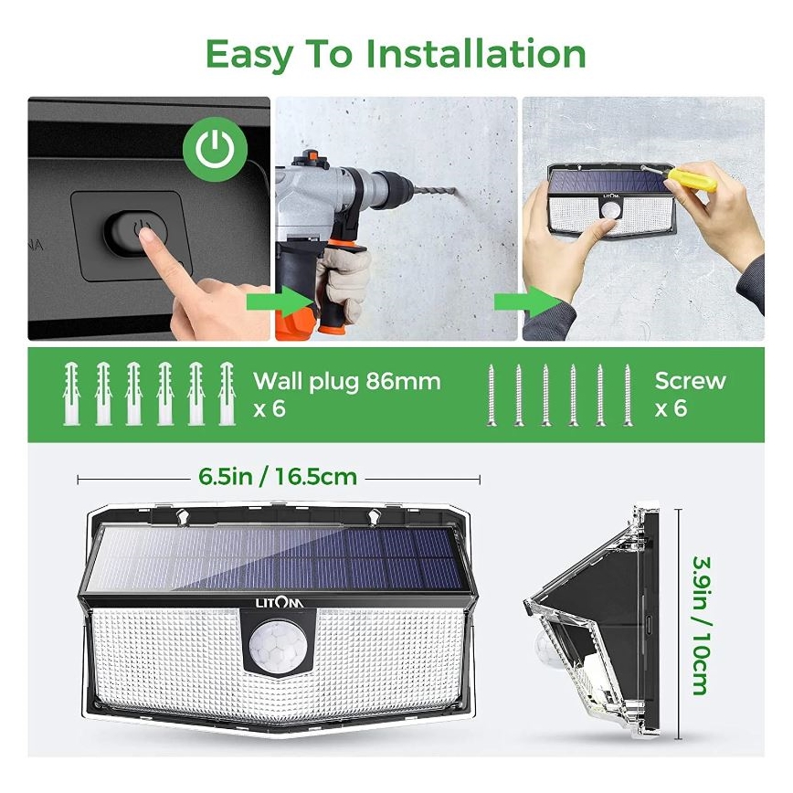 SET 2x aplică LED solară cu senzor LED/3,7V IP67 Litom