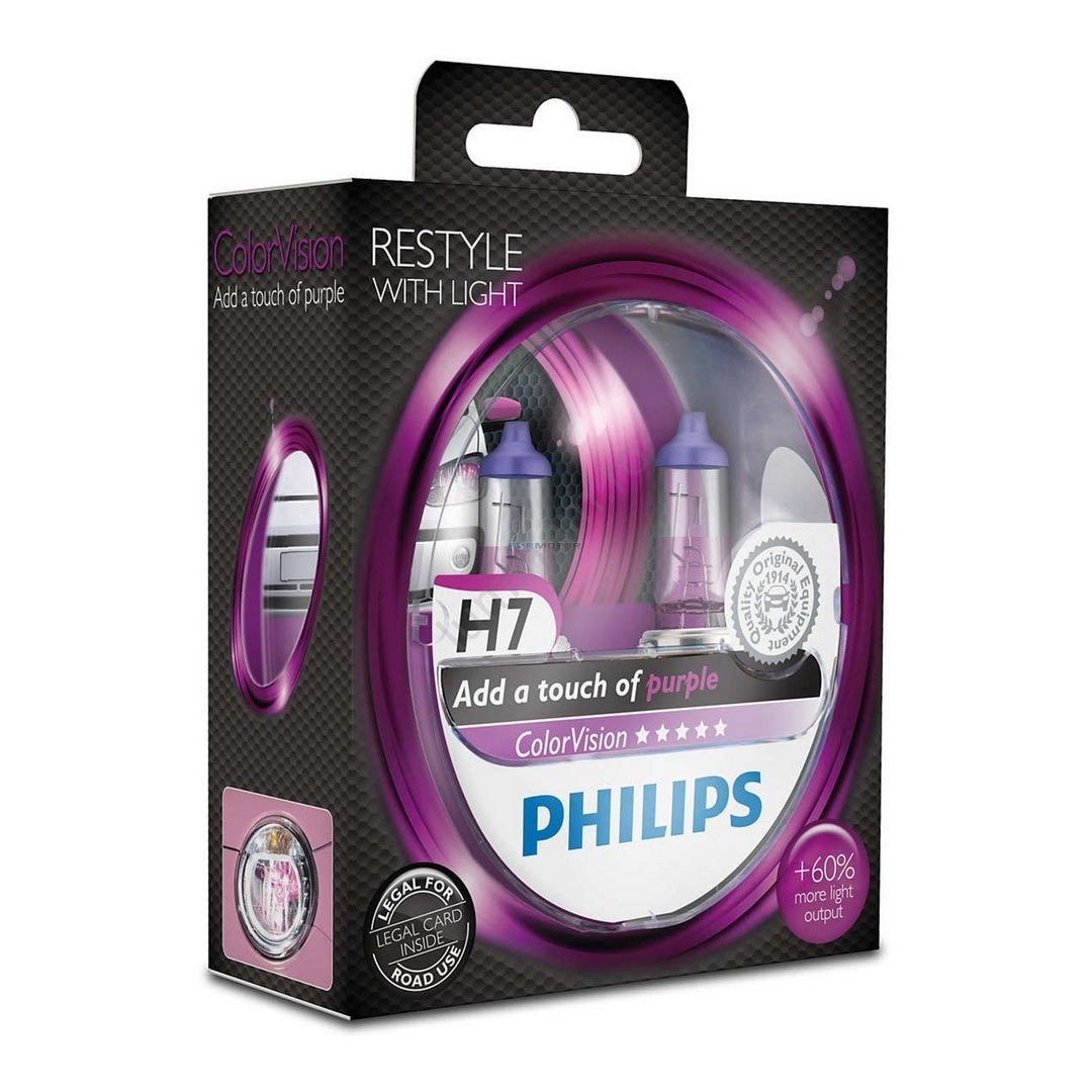 SET 2x Bec auto Philips COLOR VISION 12972CVPPS2 H7 PX26d /55W/12V