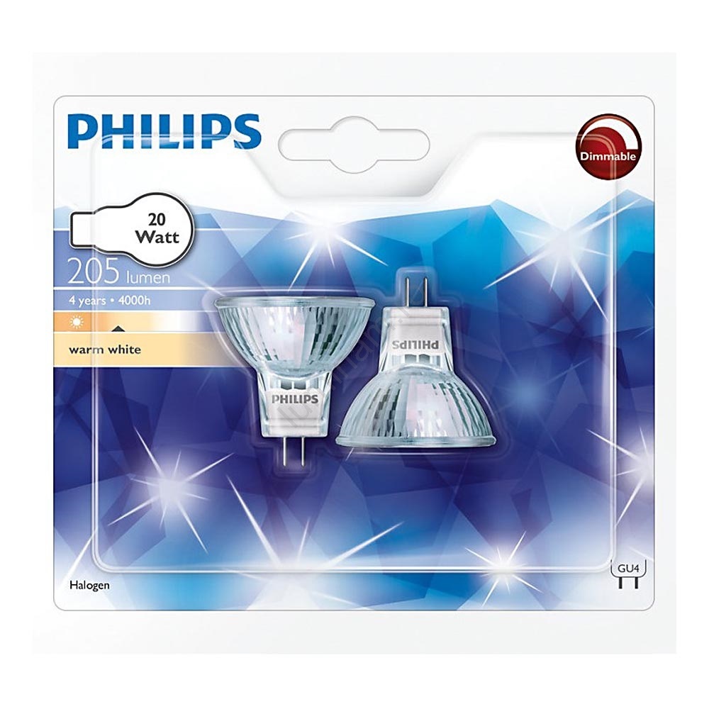 SET 2x bec industrial Philips HALOGEN GU4/20W/12V 3000K | Luminam
