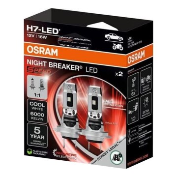 Set 2x bec LED auto NIGHT BREAKER SPEED H7 PX26d/16W/12V 6000K - Osram