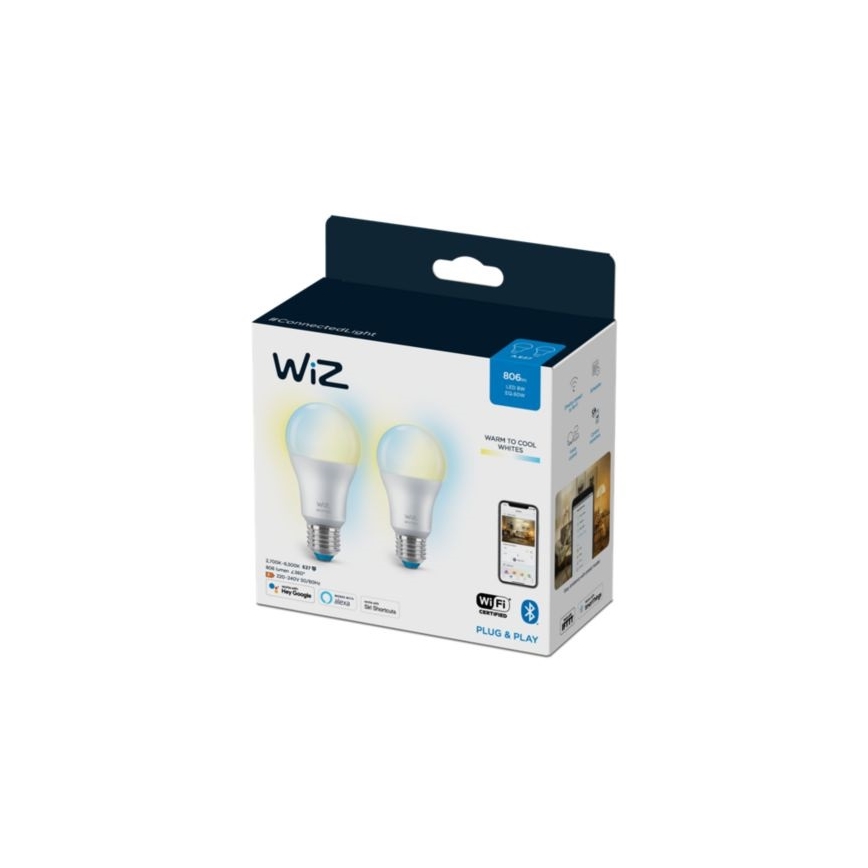 SET 2x bec LED dimabil A60 E27/8W/230V 2700-6500K CRI 90 Wi-Fi WiZ