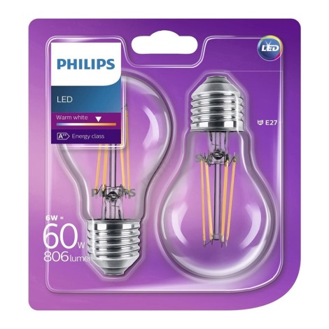 SET 2x Bec LED E27/6W/230V - Philips
