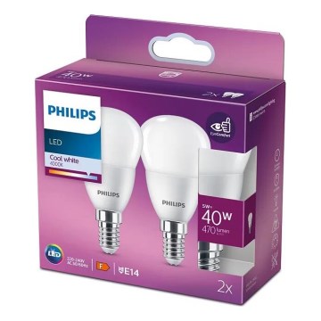 SET 2x bec LED Philips P45 E14/5W/230V 4000K