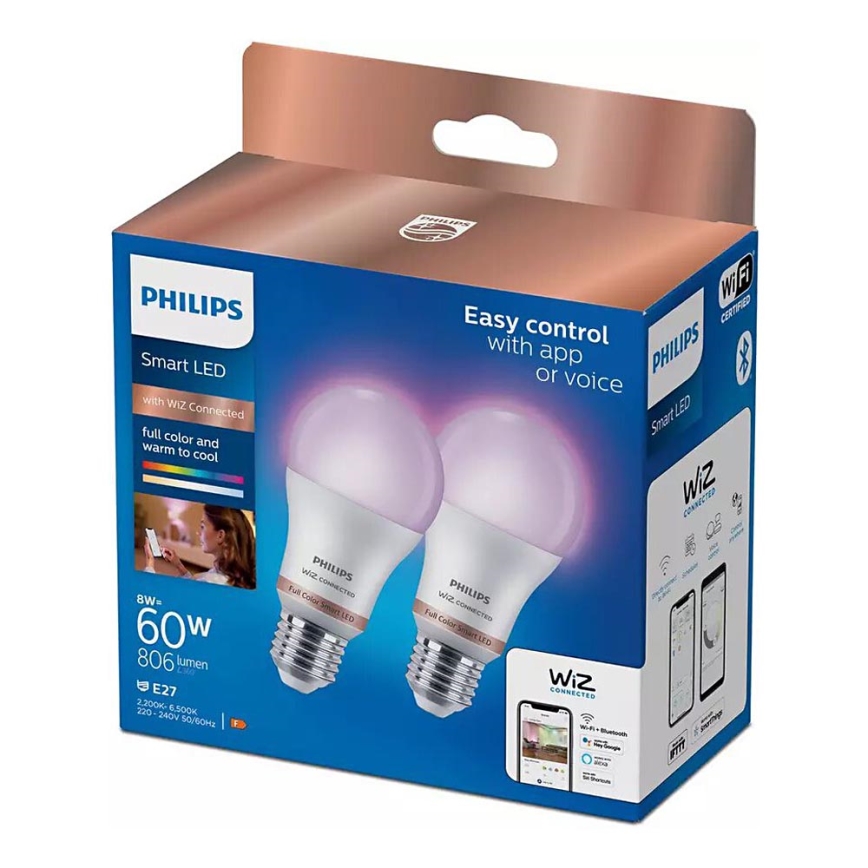 SET 2x bec LED RGB dimabil Philips A60 E27/8W/230V Wi-Fi