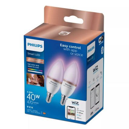 Set 2x Bec LED RGB dimmabil Philips SMART C37 E14/4,9W/230V 2200-6500K CRI 90