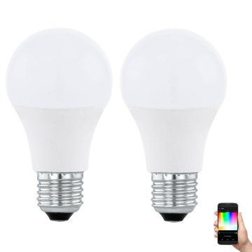 SET 2x bec LED RGBW dimabil Eglo 11587 A60 E27/9W/230V 2700-6500K + telecomandă