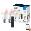 SET 2x bec LED RGBW dimabil WiZ A60 E27/8,5W/230V 2200-6500K Wi-Fi + telecomandă