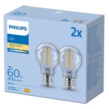 SET 2x bec LED VINTAGE Philips A60 E27/7W/230V 2700K