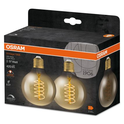 Set 2x becuri LED cu filament vintage, dimabile, E27, 4,8W, 230V, 2200K - Osram