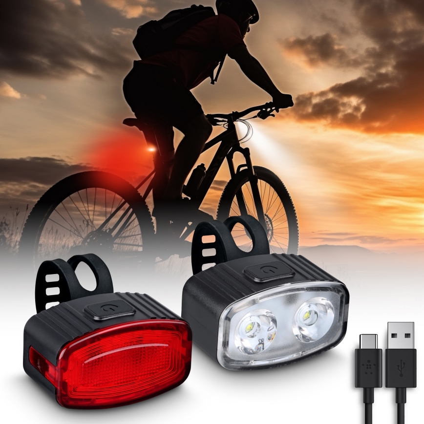 SET 2x far LED reîncărcabil dimabil pentru bicicletă 350mAh IP44 roșu/alb