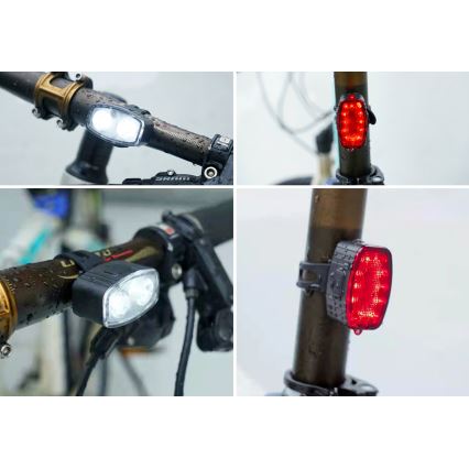 SET 2x far LED reîncărcabil dimabil pentru bicicletă 350mAh IP44 roșu/alb