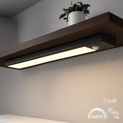 Set de 2 lumini LED reîncărcabile pentru mobilier cu senzor de mișcare și de crepuscul VIRO LED/1,2W/3,7V 800 mAh 3000/4000/6500K 30 cm negre
