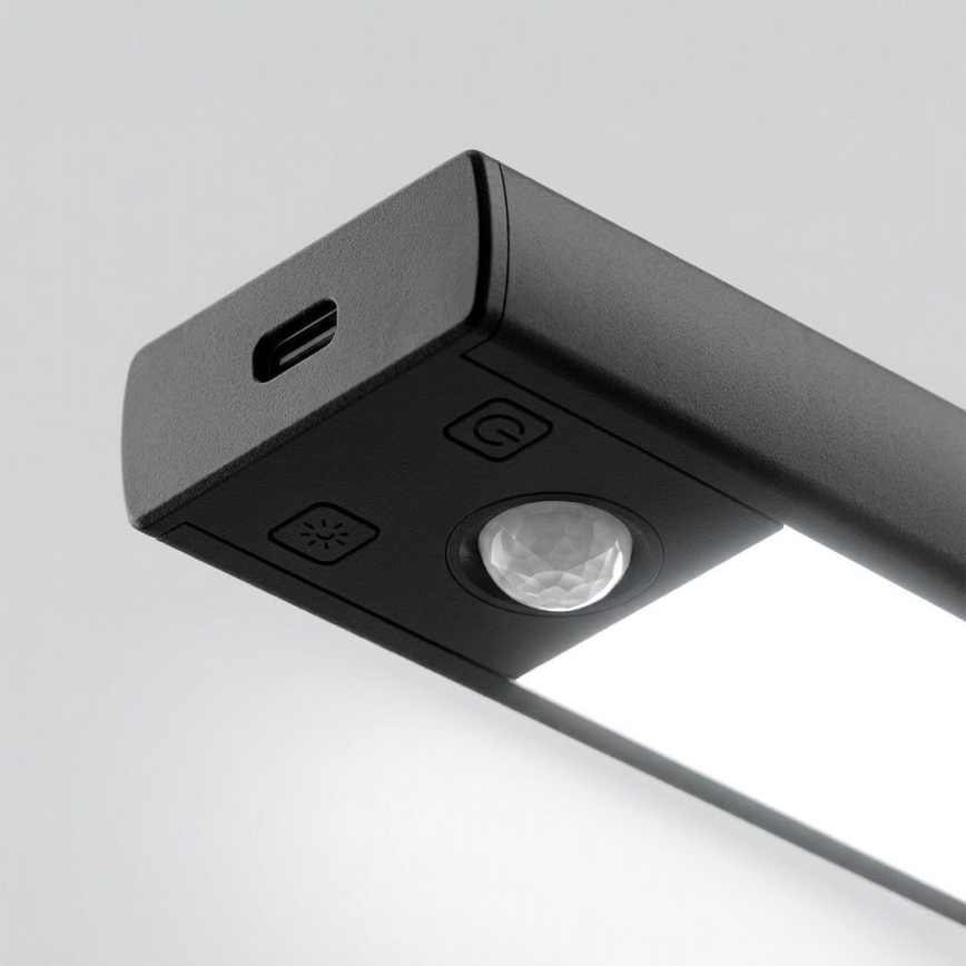 Set de 2 lumini LED reîncărcabile pentru mobilier cu senzor de mișcare și de crepuscul VIRO LED/1,2W/3,7V 800 mAh 3000/4000/6500K 30 cm negre
