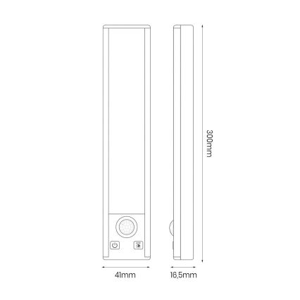 Set de 2 lumini LED reîncărcabile pentru mobilier cu senzor de mișcare și de crepuscul VIRO LED/1,2W/3,7V 800 mAh 3000/4000/6500K 30 cm negre