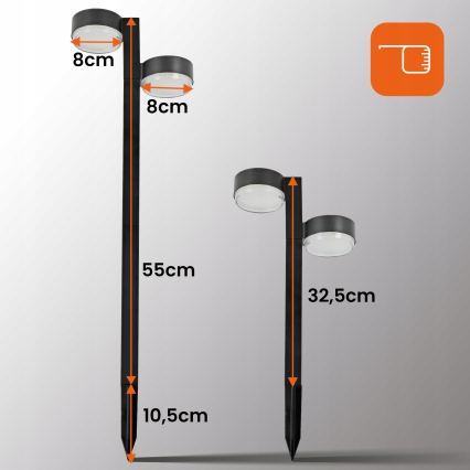 Set 2x lampă solară LED 2xLED/1W/3,7V 1200 mAh 55 cm IP65 negru
