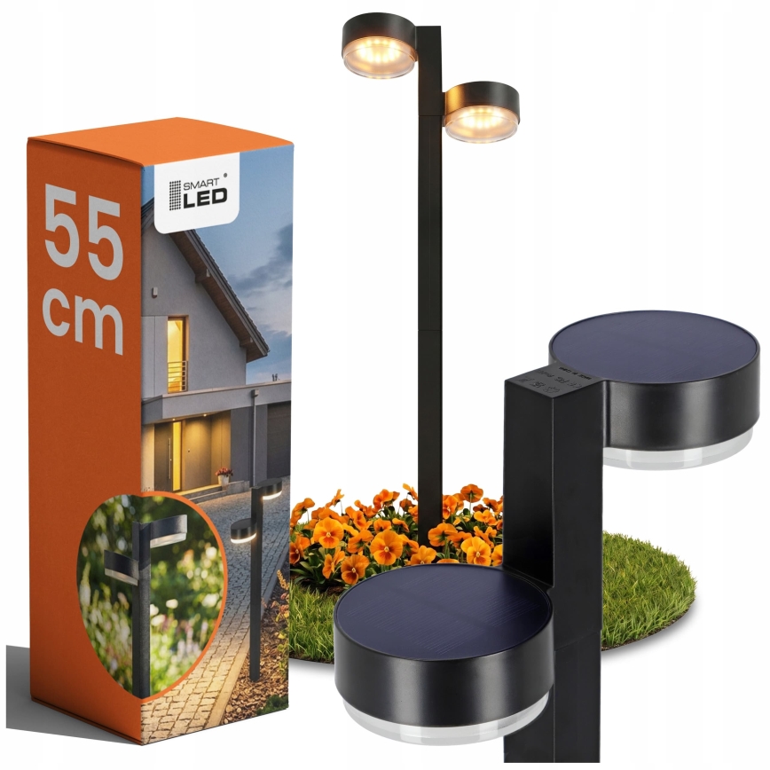 Set 2x lampă solară LED 2xLED/1W/3,7V 1200 mAh 55 cm IP65 negru