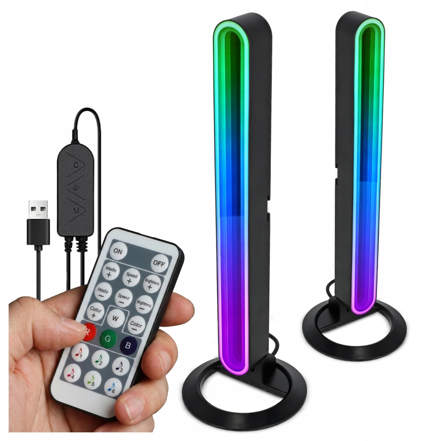 Set 2x lămpi de birou LED RGBIC reglabile, LED/5W/5V, negre + telecomandă