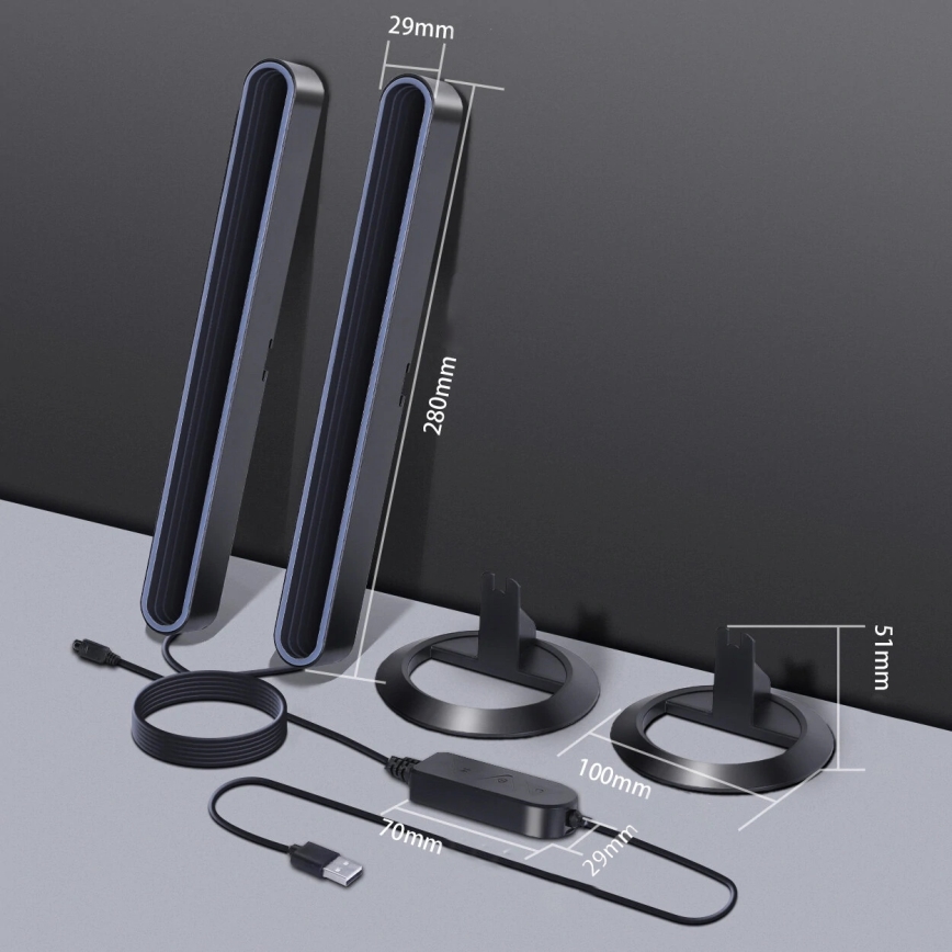 Set 2x lămpi de birou LED RGBIC reglabile, LED/5W/5V, negre + telecomandă