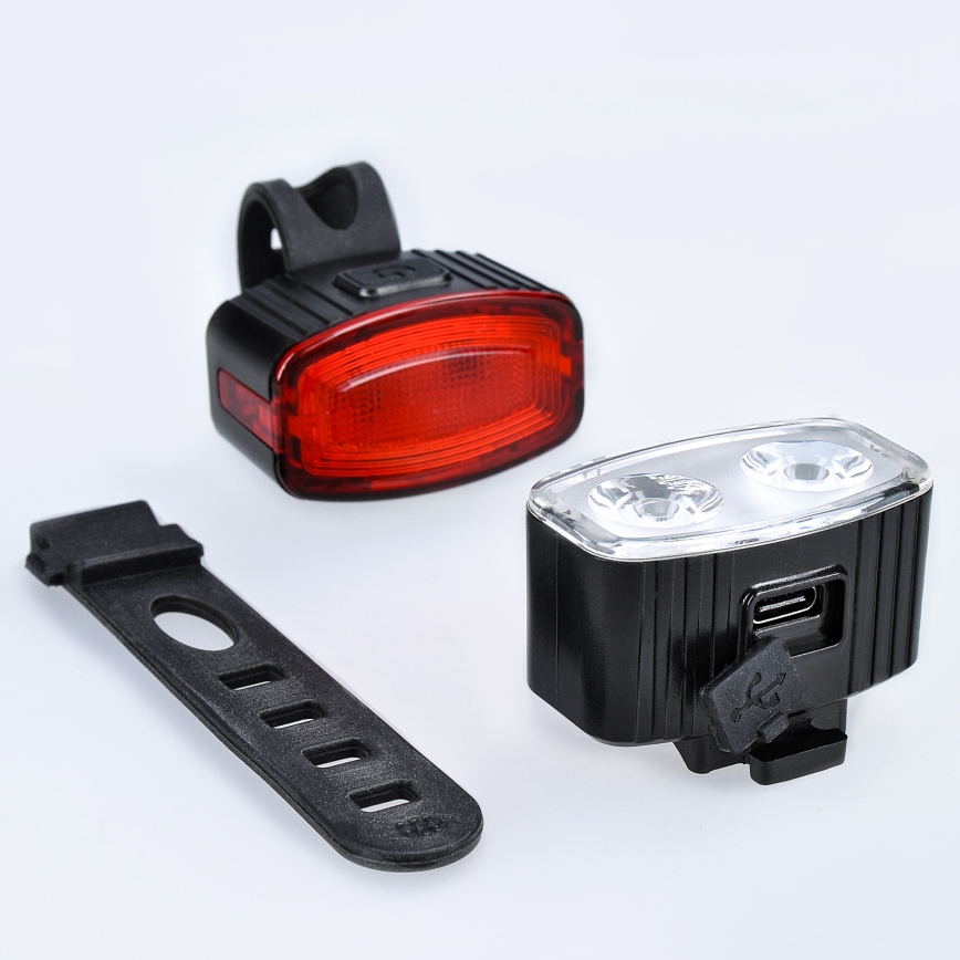 SET 2x lanternă LED reîncărcabilă dimabilă pentru bicicletă 350mAh IP44 roșu/alb