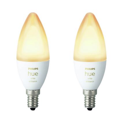 SET 2x LED Bec dimmabil Philips Hue WHITE AMBIANCE B39 E14/4W/230V 2200K - 6500K