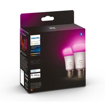 SET 2x Bec LED Reglabil Philips Hue White and Color Ambiance A60 E27/6,5W/230V 2000-6500K