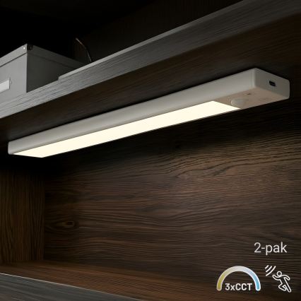 Set de 2 lumini LED reîncărcabile pentru mobilier, cu senzor de mișcare și de crepuscul VIRO LED/1,2W/3,7V 800 mAh 3000/4000/6500K 30 cm alb