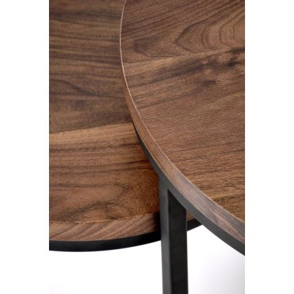 SET 2x Masă de cafea OREO, diametru 43/53 cm, negru/nuc