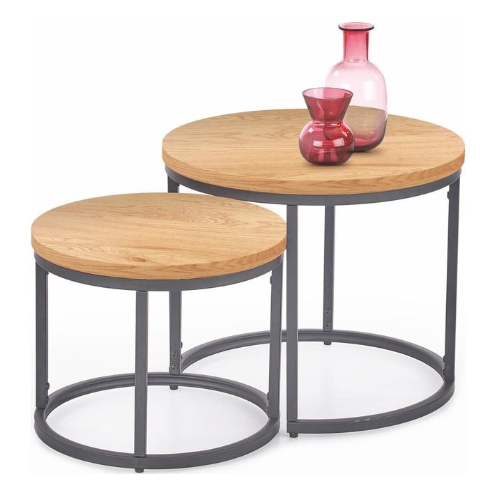 SET 2x Masă de cafea OREO Ø 43/53 cm antracit/stejar auriu