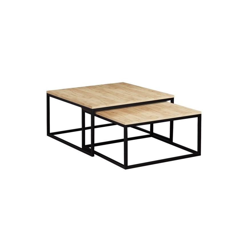 SET 2x măsuță de cafea DUAL stejar auriu/negru