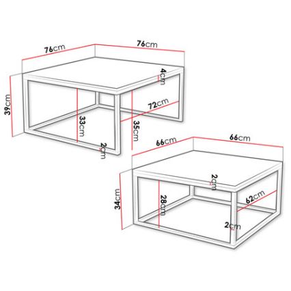 SET 2x măsuță de cafea DUAL stejar auriu/negru