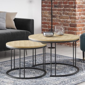 SET 2x măsuță de cafea RAGNAR negru/stejar auriu