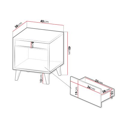 SET 2x noptieră NORD 45x40 cm stejar wotan/antracit