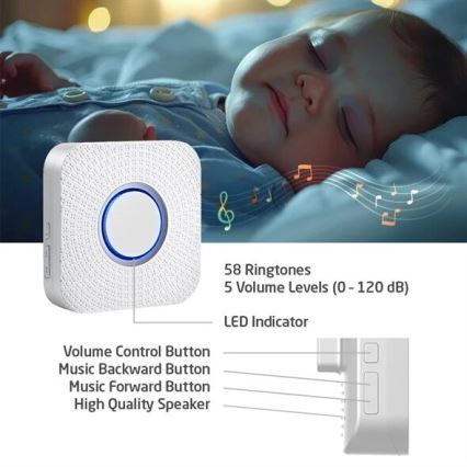 SET 2x sonerie cinetică fără fir, pentru priză 230V albă