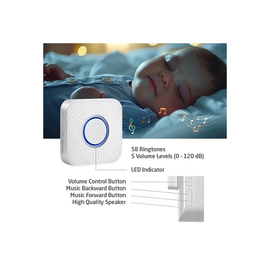 SET 2x sonerie cinetică fără fir, pentru priză 230V albă