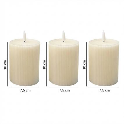 Set 3 lumânări LED BRILLO, 10 cm, crem, alimentare 3x AAA, cu telecomandă