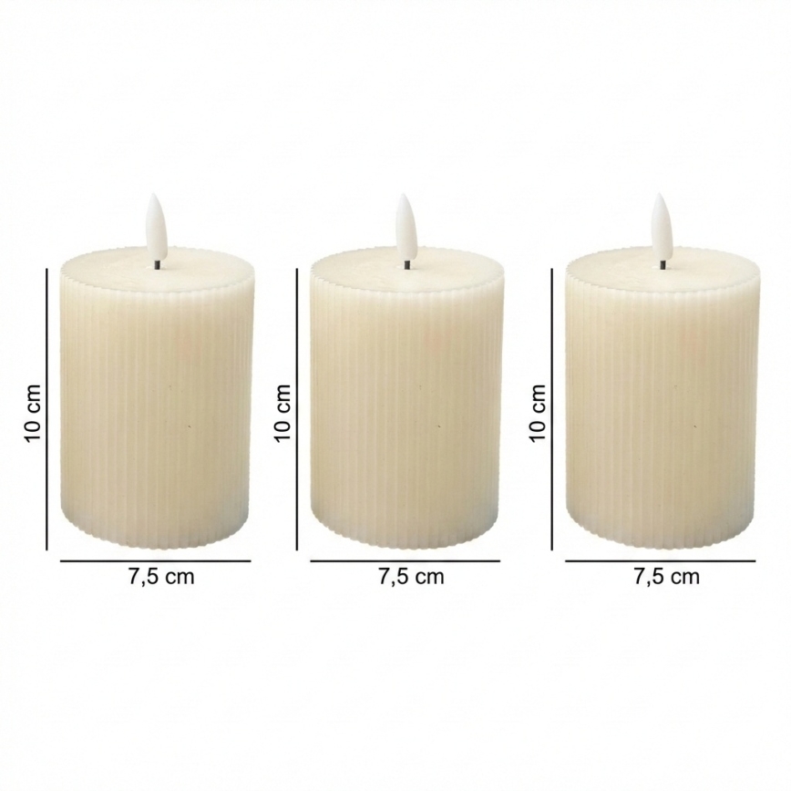 Set 3 lumânări LED BRILLO, 10 cm, crem, alimentare 3x AAA, cu telecomandă