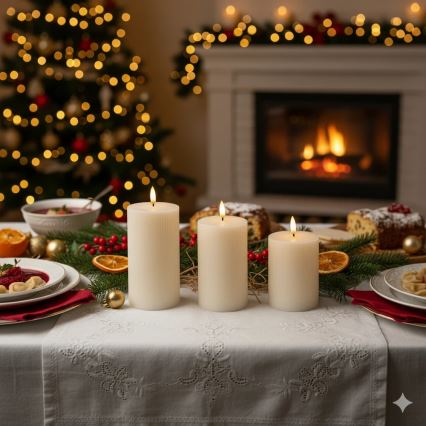 Set 3 lumânări LED BRILLO, crem, cu telecomandă, alimentare 3x AAA